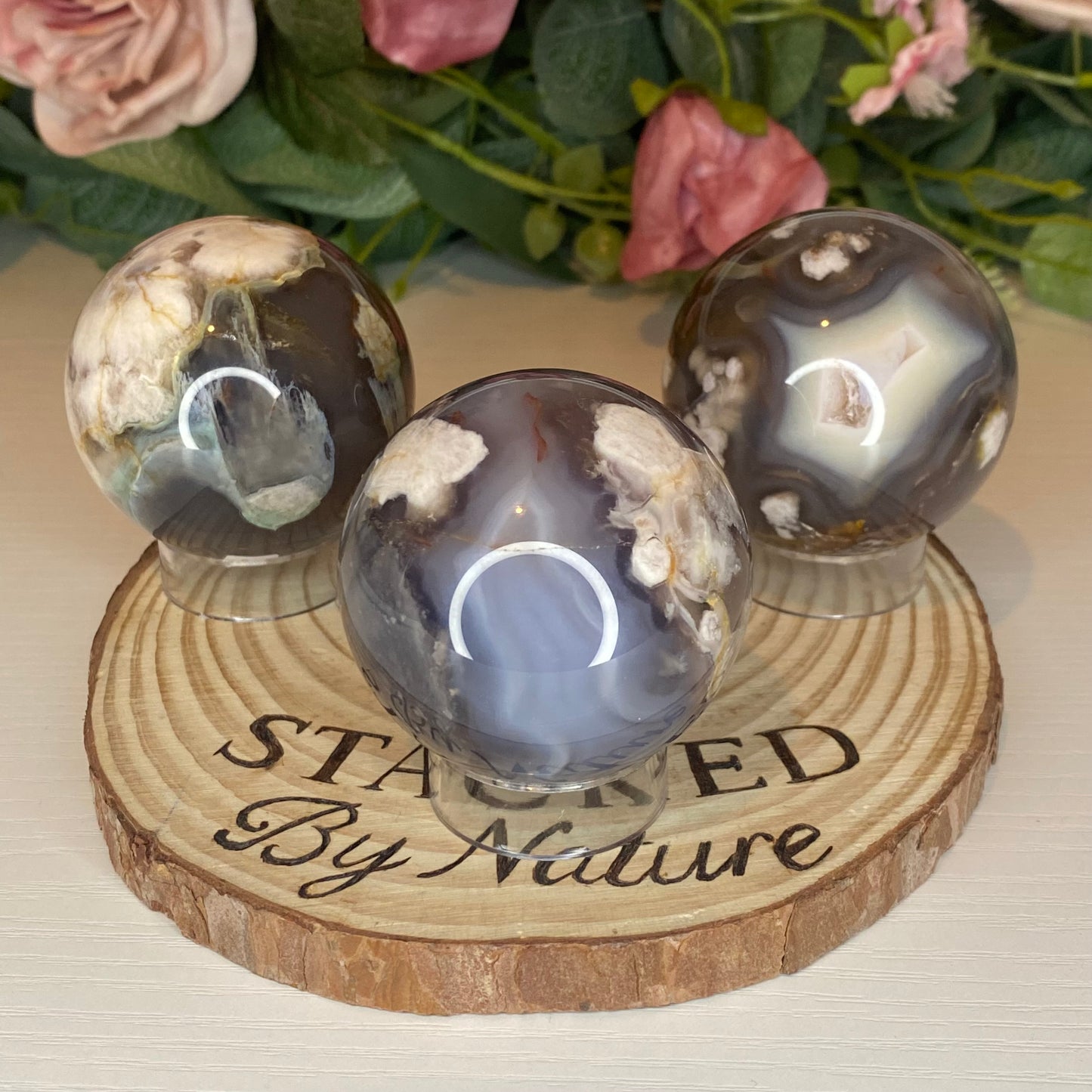 Black Flower Agate Spheres