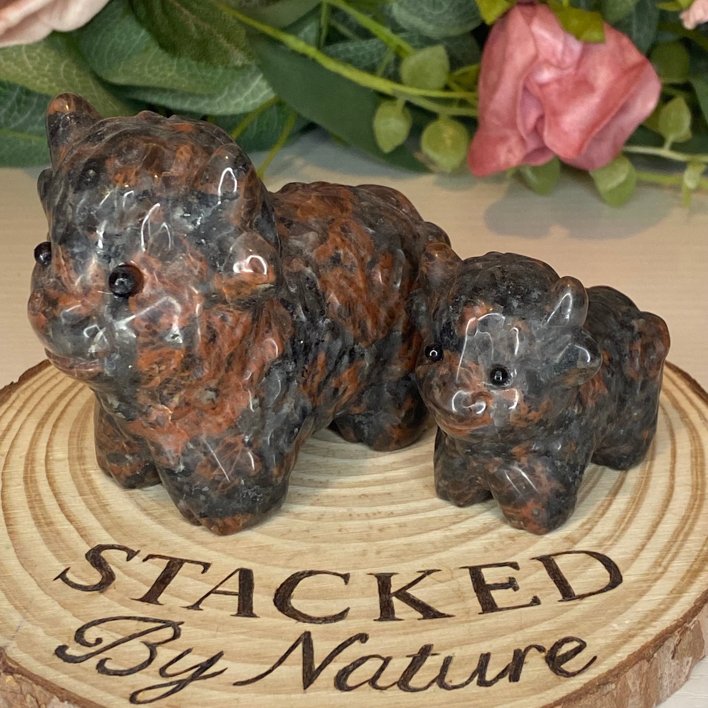 Mahogany Obsidian Mummy and Baby Cow Set