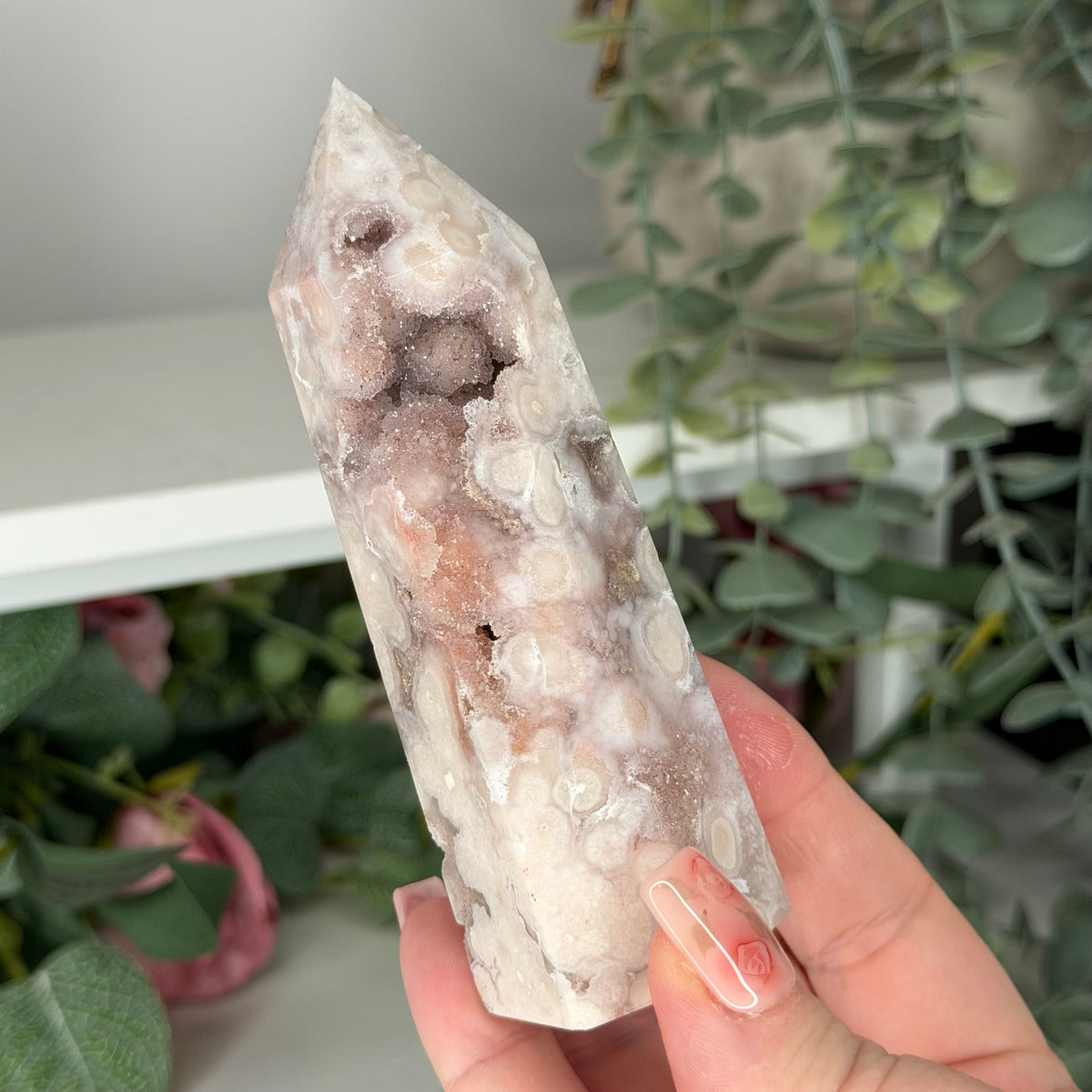Pink Amethyst With Flower Agate Tower B