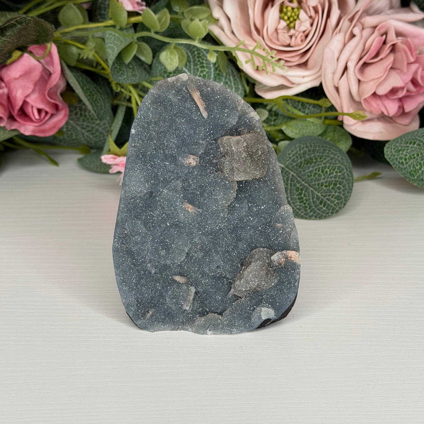 Blue Chalcedony With Stilbite & Calcite 269g