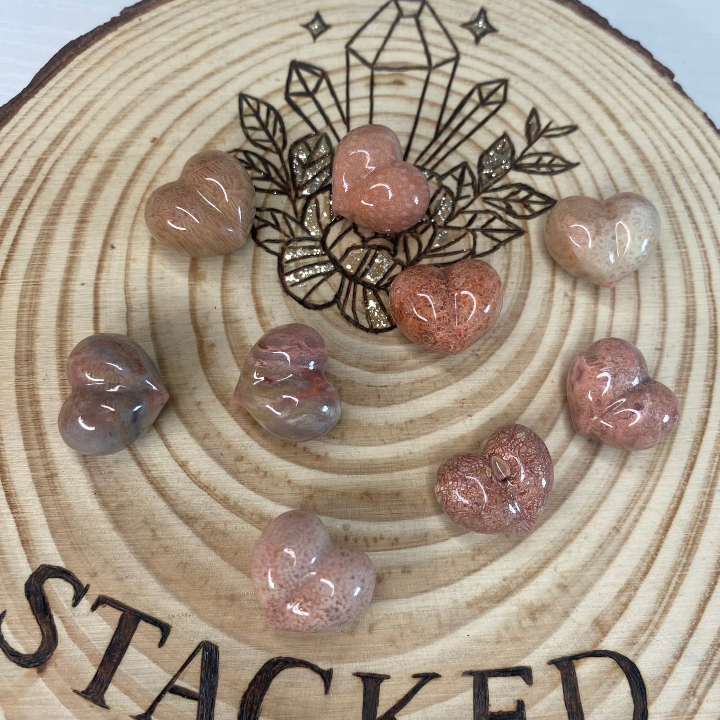 Mini Coral Jade Puffy Hearts (Intuitively Chosen)