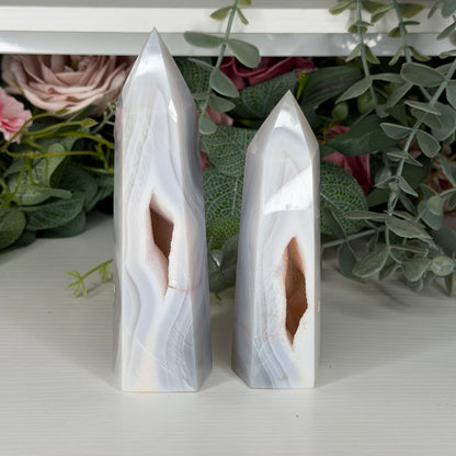 Agate Towers with Pink & Peach Druzy