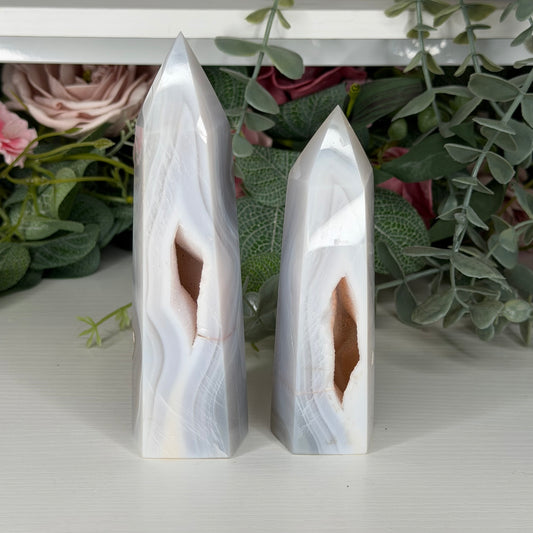 Agate Towers with Pink & Peach Druzy