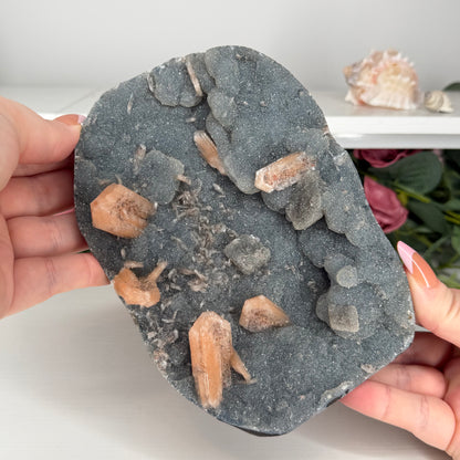 Blue Chalcedony With Stilbite & Calcite 1217g