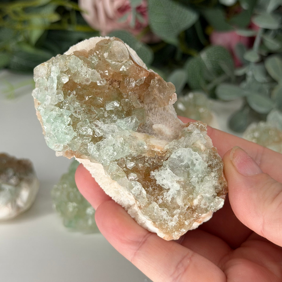 Green & Orange Apophyllite On Mordenite