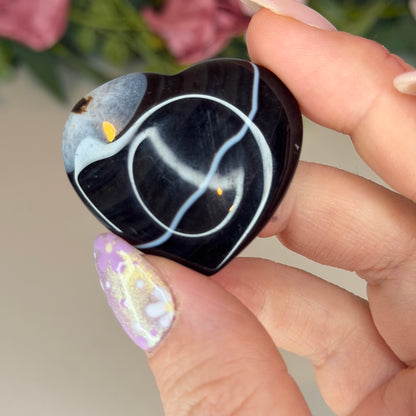 Black Banded Agate Heart Shaped Worry Stone (Intuitively Chosen)