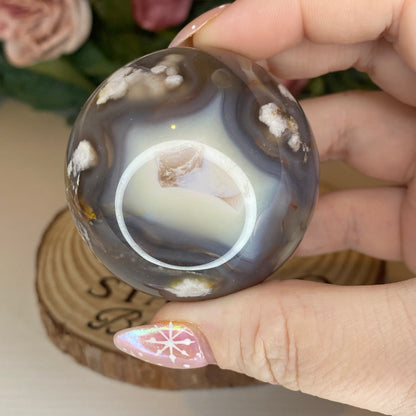 Black Flower Agate Spheres