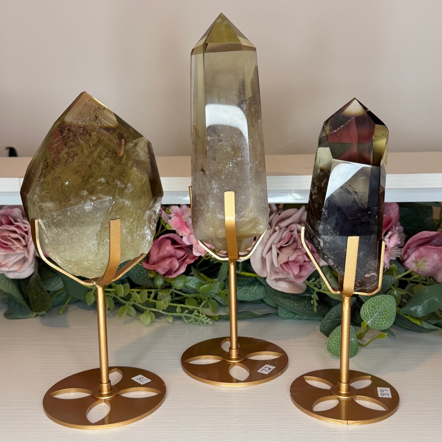Smokey Citrine Phantom Point on Gold Custom Stand