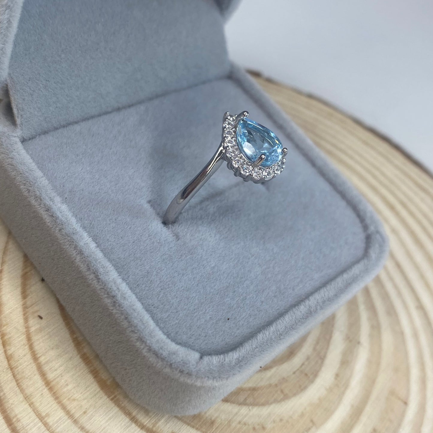 Blue Topaz Teardrop S925 Adjustable Ring