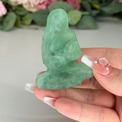 Green Fluorite Mum & Baby Carving