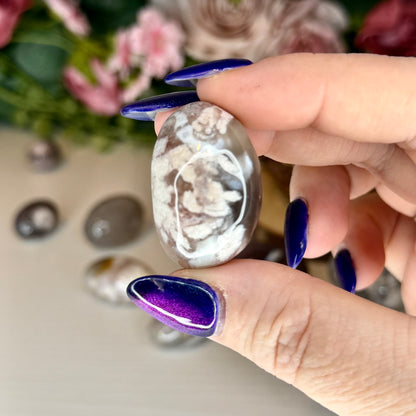 Black Flower Agate Tumble