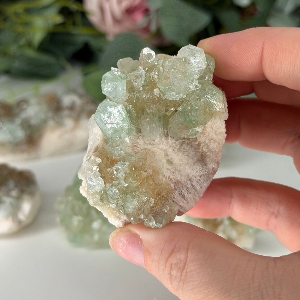 Green & Orange Apophyllite On Mordenite