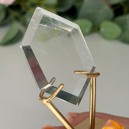 Clear Quartz Hexagon On Gold Stand F