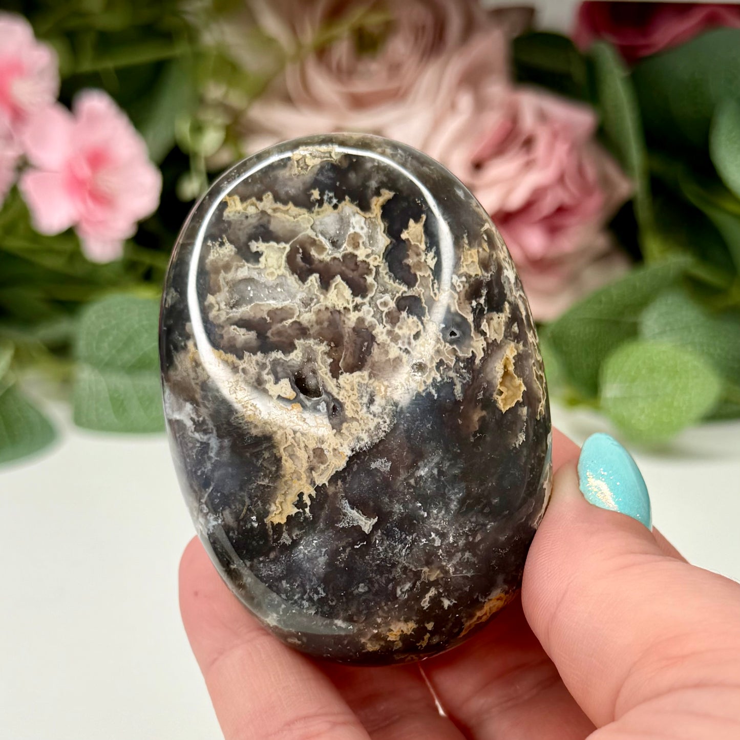 Blue Plume Agate Palmstones
