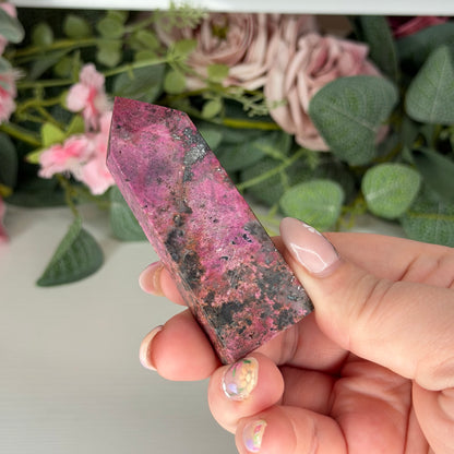 Cobalt Calcite with Hematite Towers