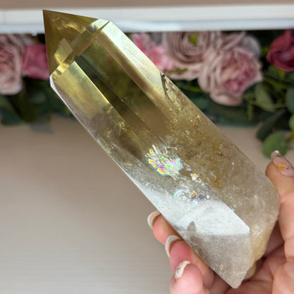 Smokey Citrine Phantom Point on Gold Custom Stand