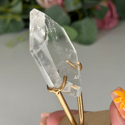 Clear Quartz Hexagon On Gold Stand E