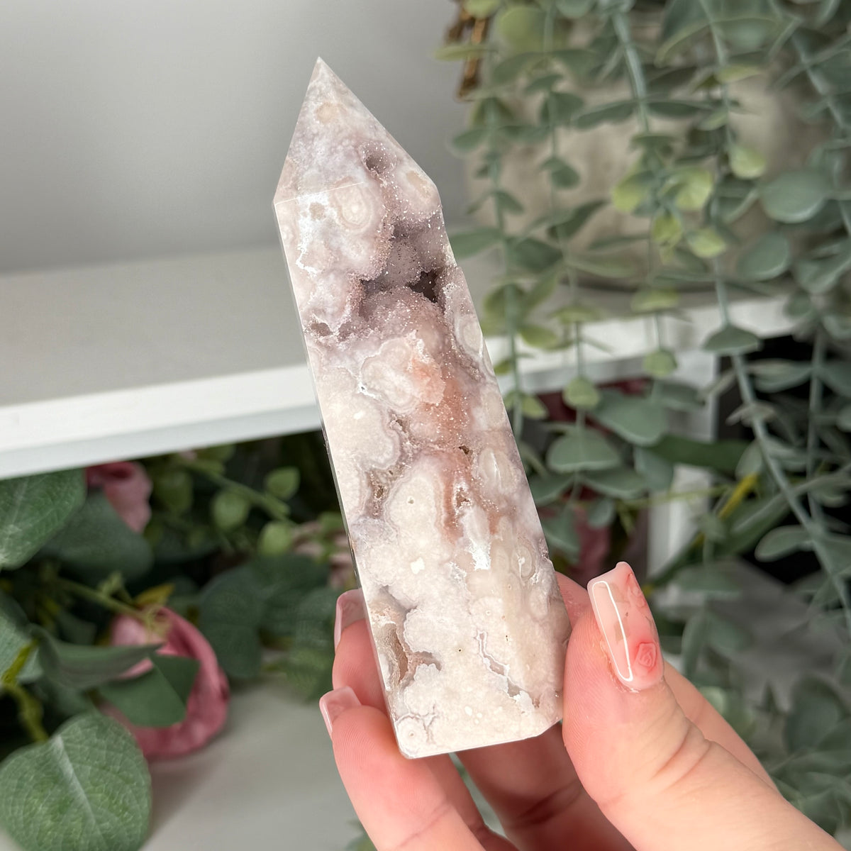 Pink Amethyst With Flower Agate Tower B
