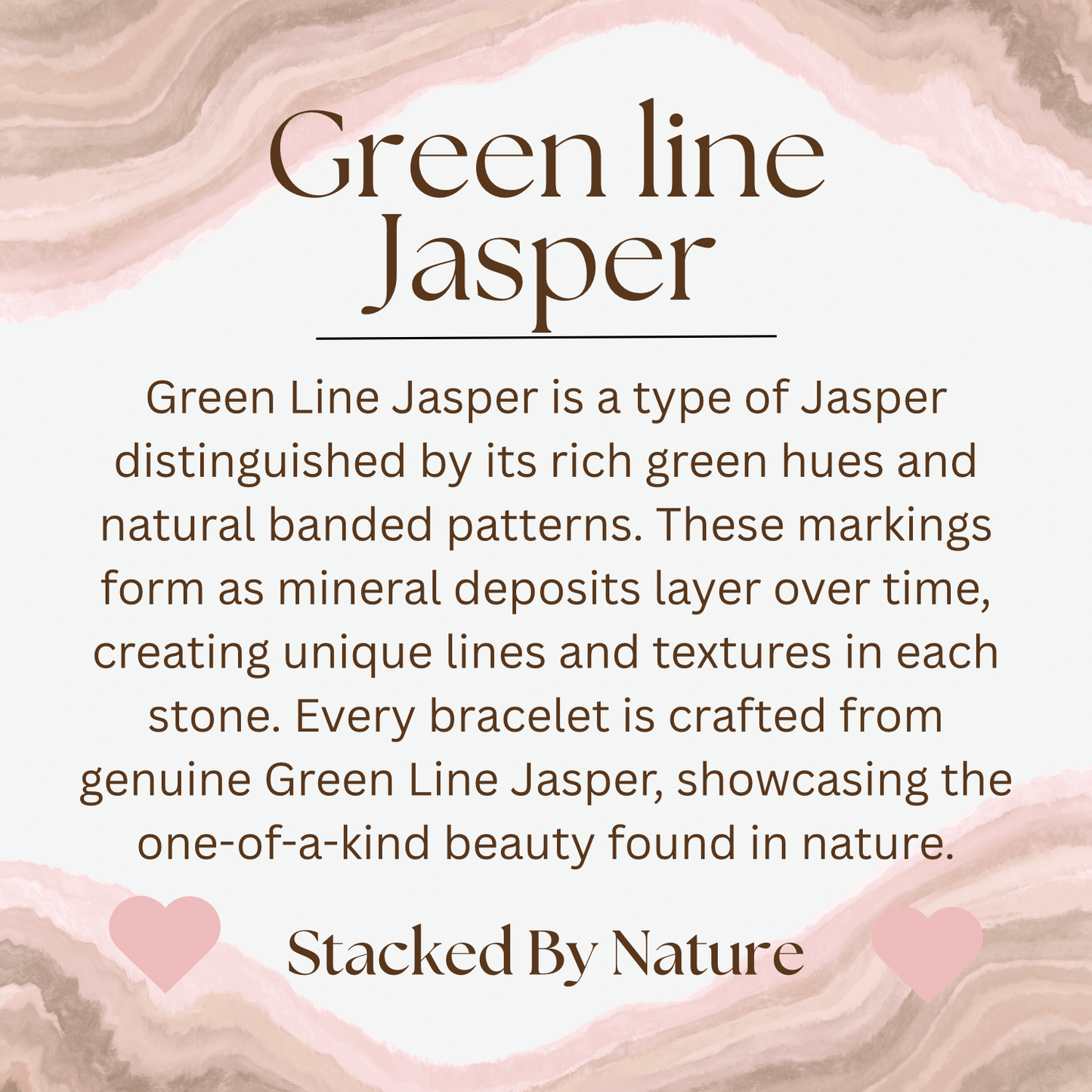 Green Line Jasper Bracelets with Heart Charm (6mm)