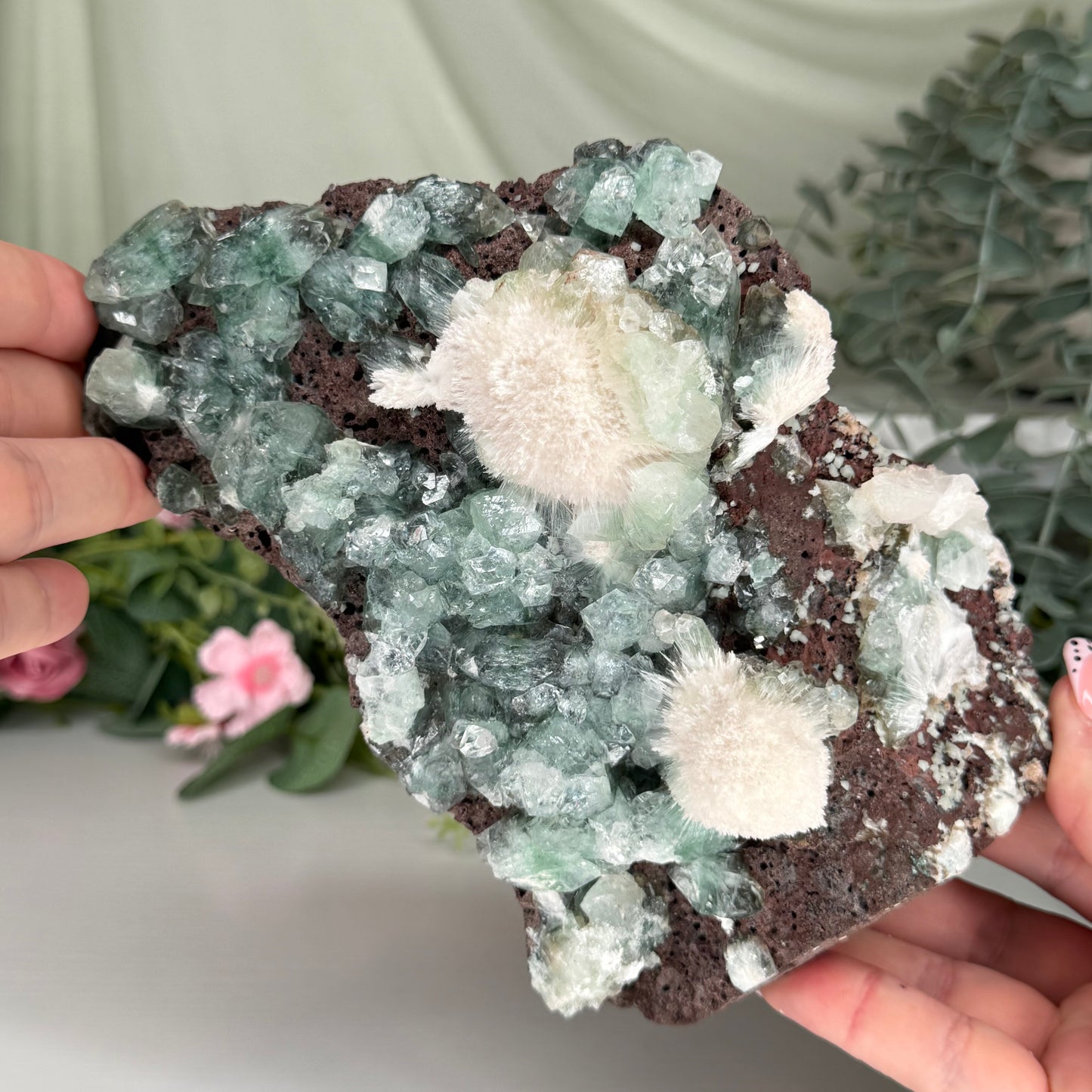 Green Apophyllite With Mordenite (1204g)
