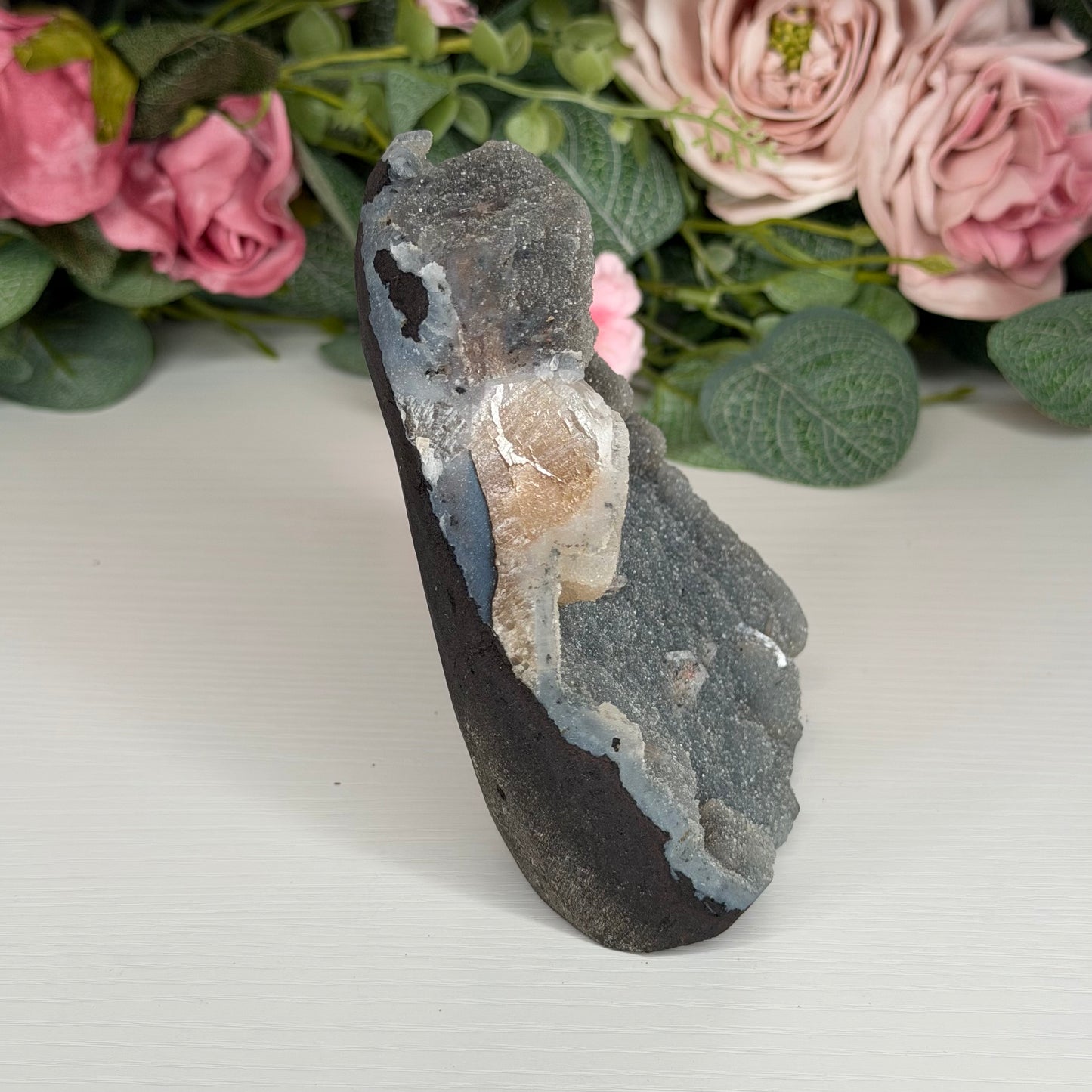 Blue Chalcedony With Stilbite & Calcite 606g