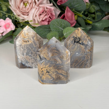 Indonesian Dendritic Moss Agate Domino Towers