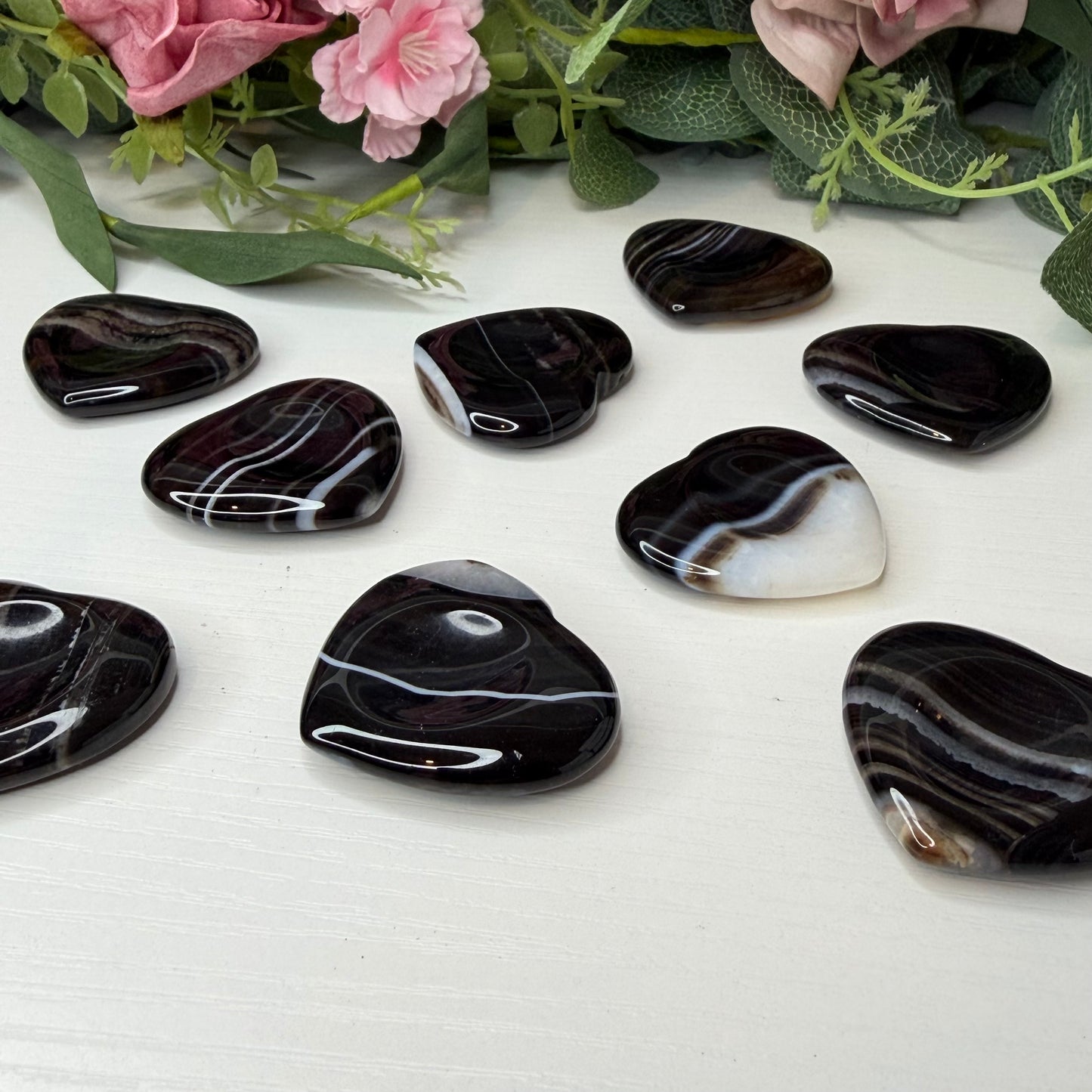 Black Banded Agate Heart Shaped Worry Stone (Intuitively Chosen)
