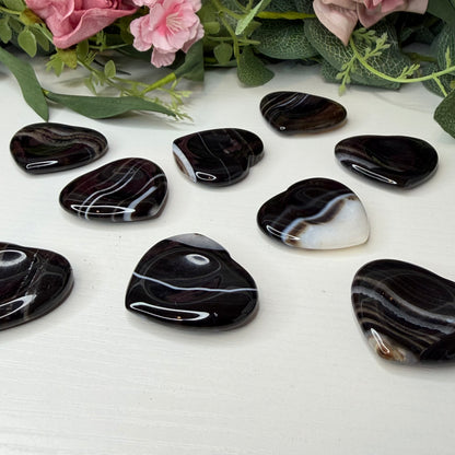 Black Banded Agate Heart Shaped Worry Stone (Intuitively Chosen)
