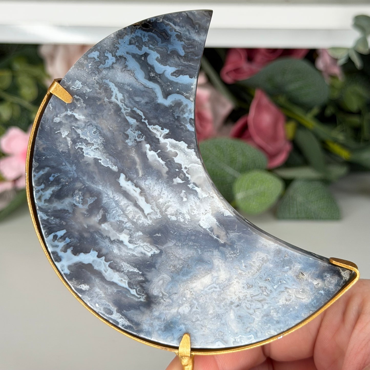 Blue Plume Agate Moon A