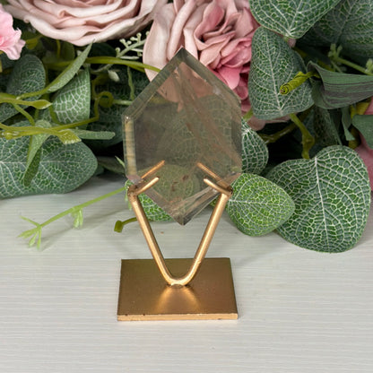 Smokey Quartz Hexagon On Gold Stand C