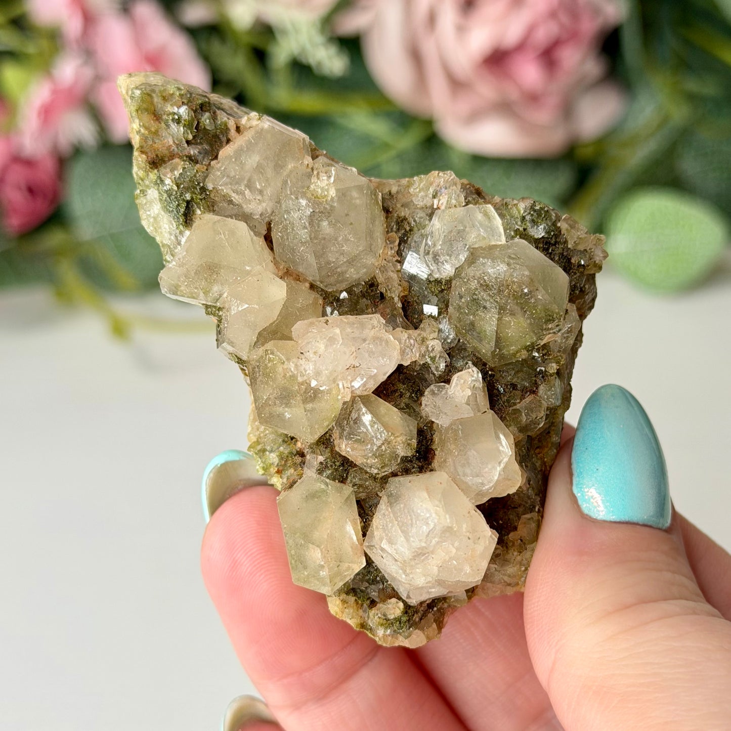 Medium Epidote With Quartz Clusters