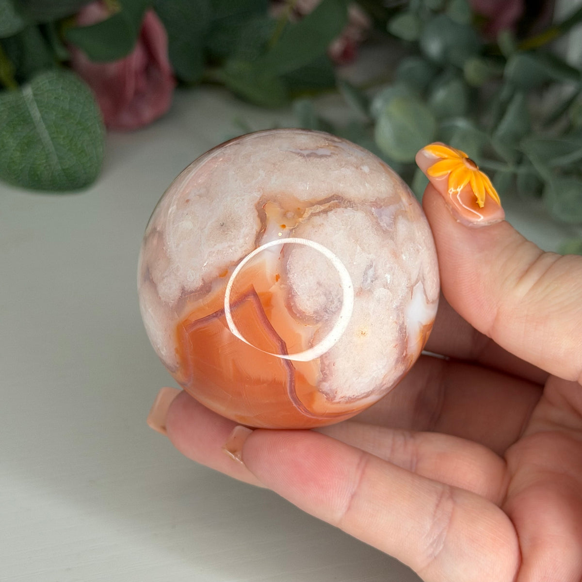 Carnelian Flower Agate Sphere F