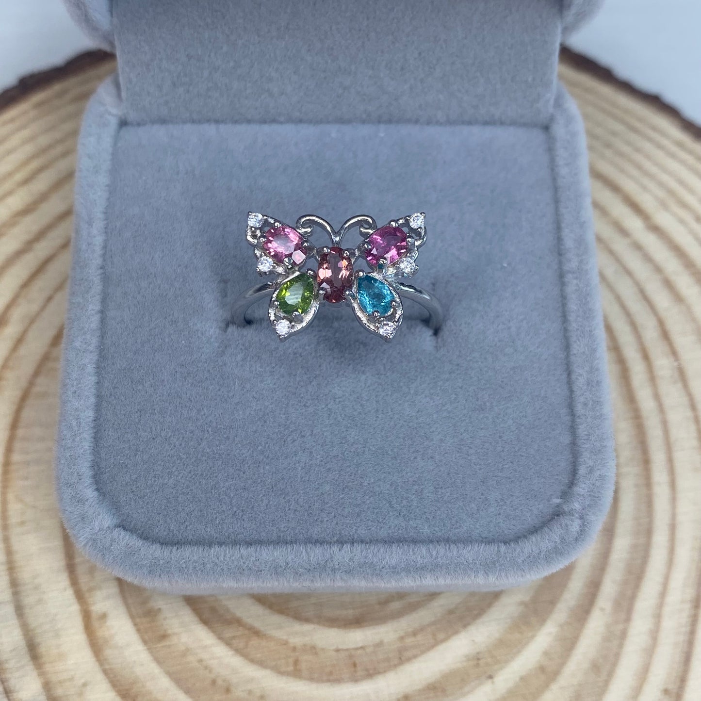 Colourful Tourmaline Butterfly S925 Ring