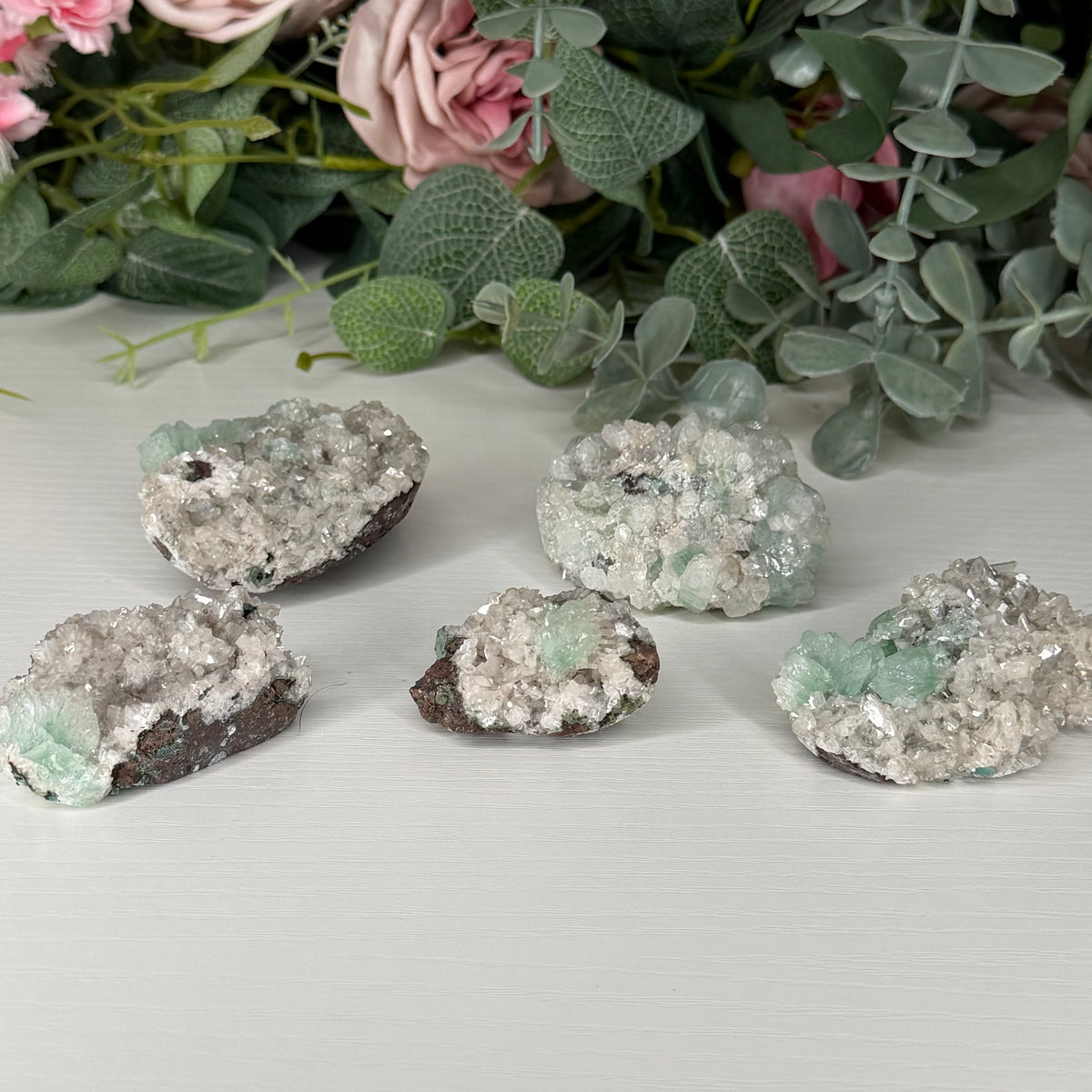 Green Apophyllite With Heulandite & Stilbite