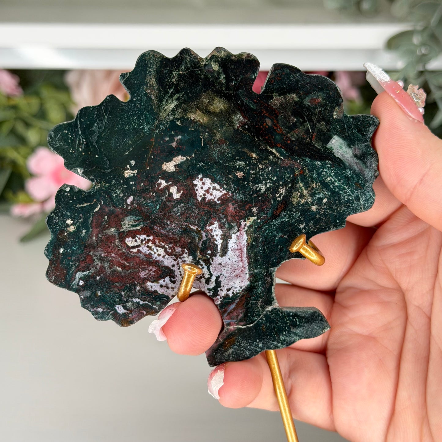 Green Jasper Tree Carving On Stand