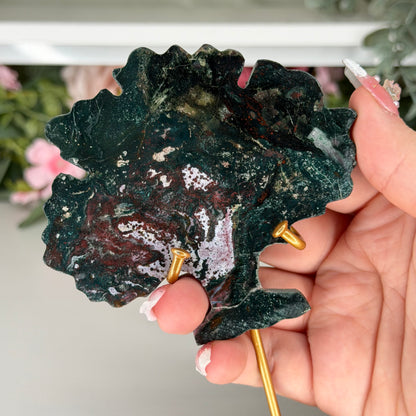 Green Jasper Tree Carving On Stand