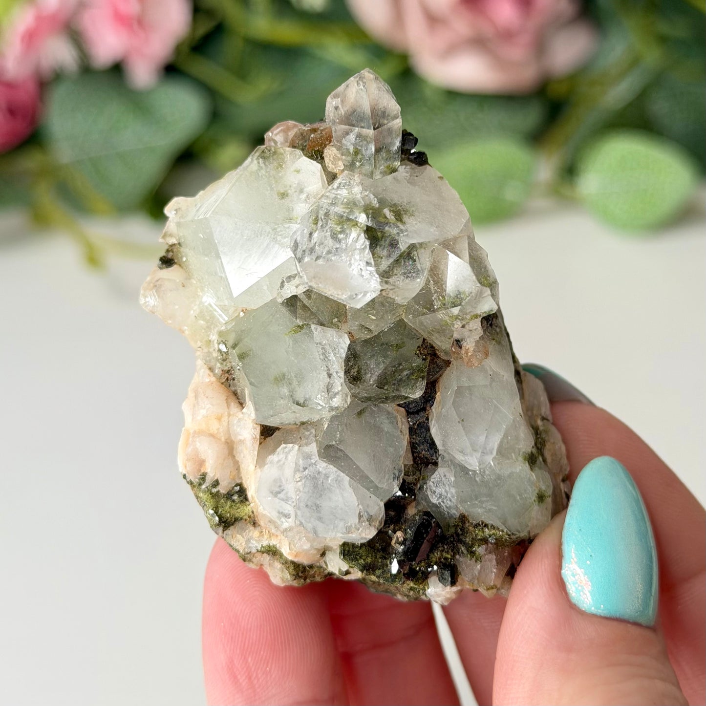 Medium Epidote With Quartz Clusters