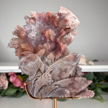Pink Amethyst Under The Sea Scenery On A Custom Stand