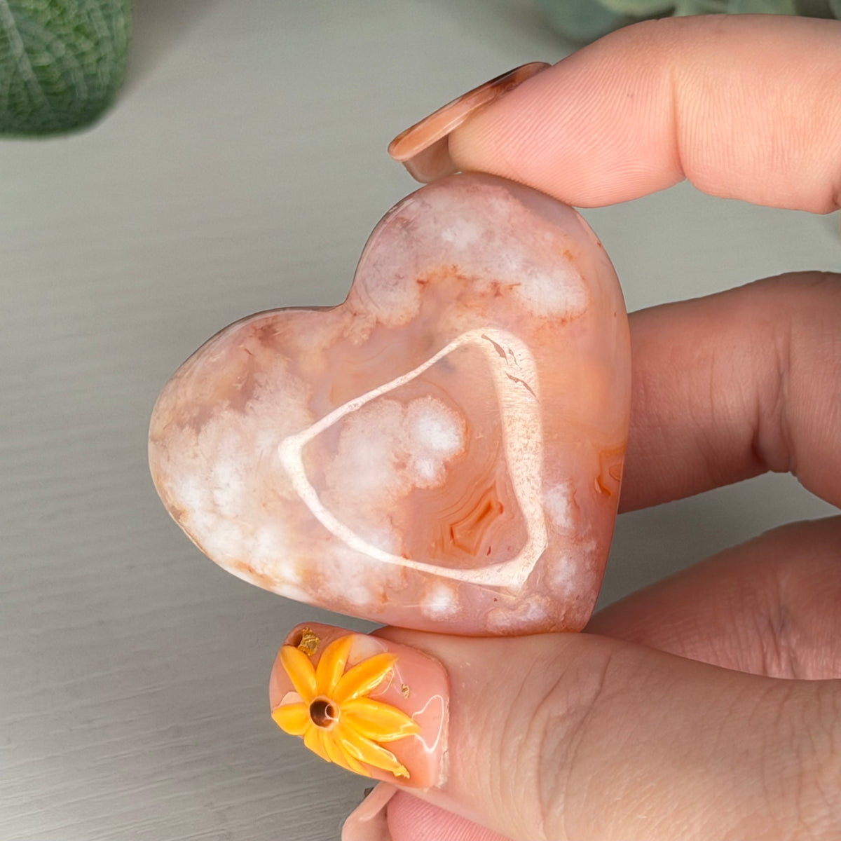 Carnelian Flower Agate Heart