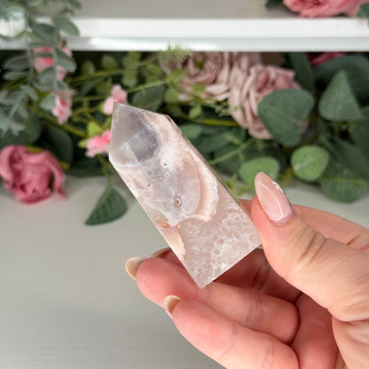 Pink Amethyst With Flower Agate Towers