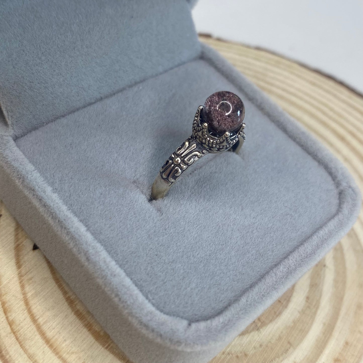 Pink Garden Quartz S925 Adjustable Ring