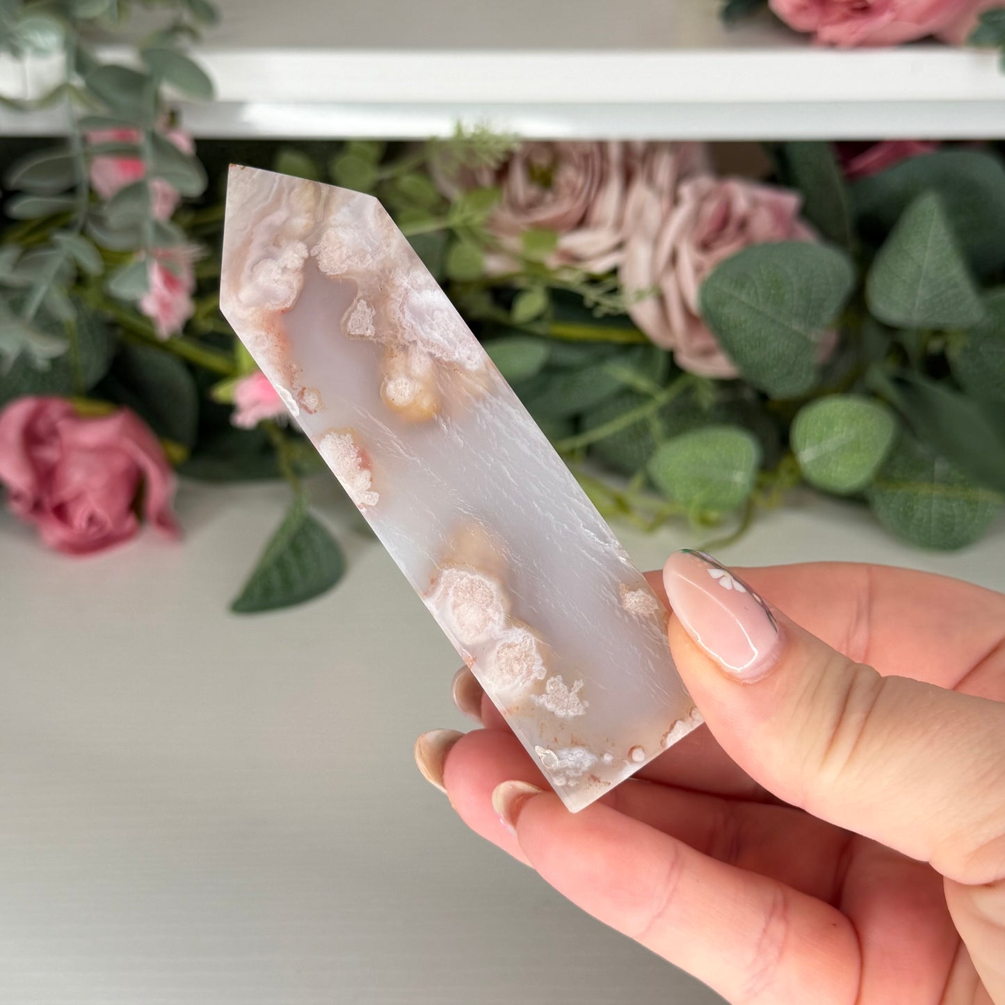 Pink Amethyst With Flower Agate Towers