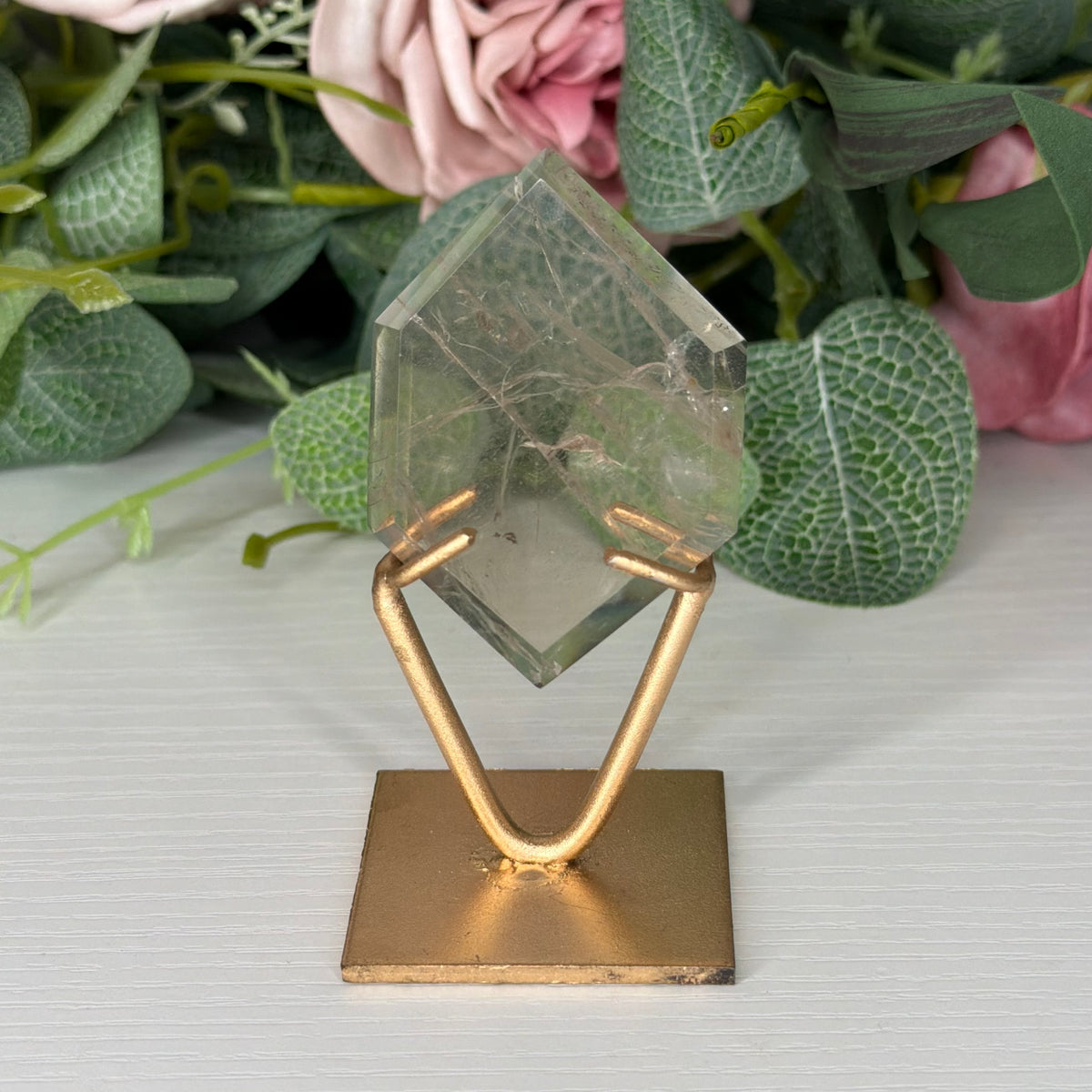Smokey Quartz Hexagon On Gold Stand D