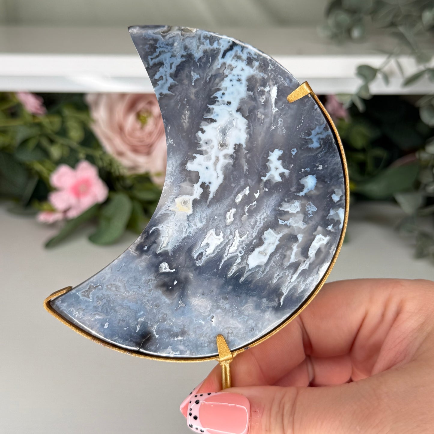 Blue Plume Agate Moon B