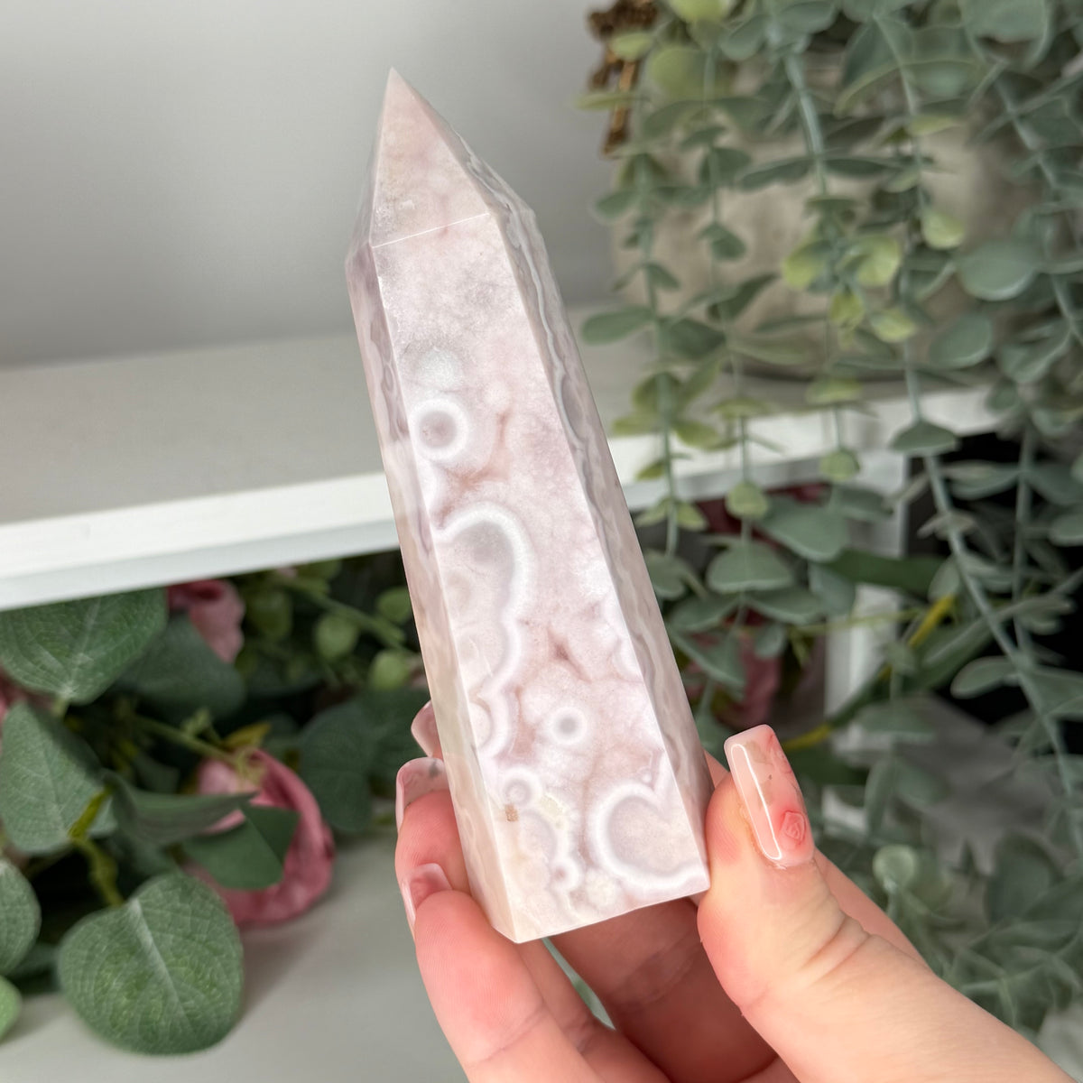 Pink Amethyst With Flower Agate Tower D