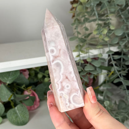 Pink Amethyst With Flower Agate Tower D