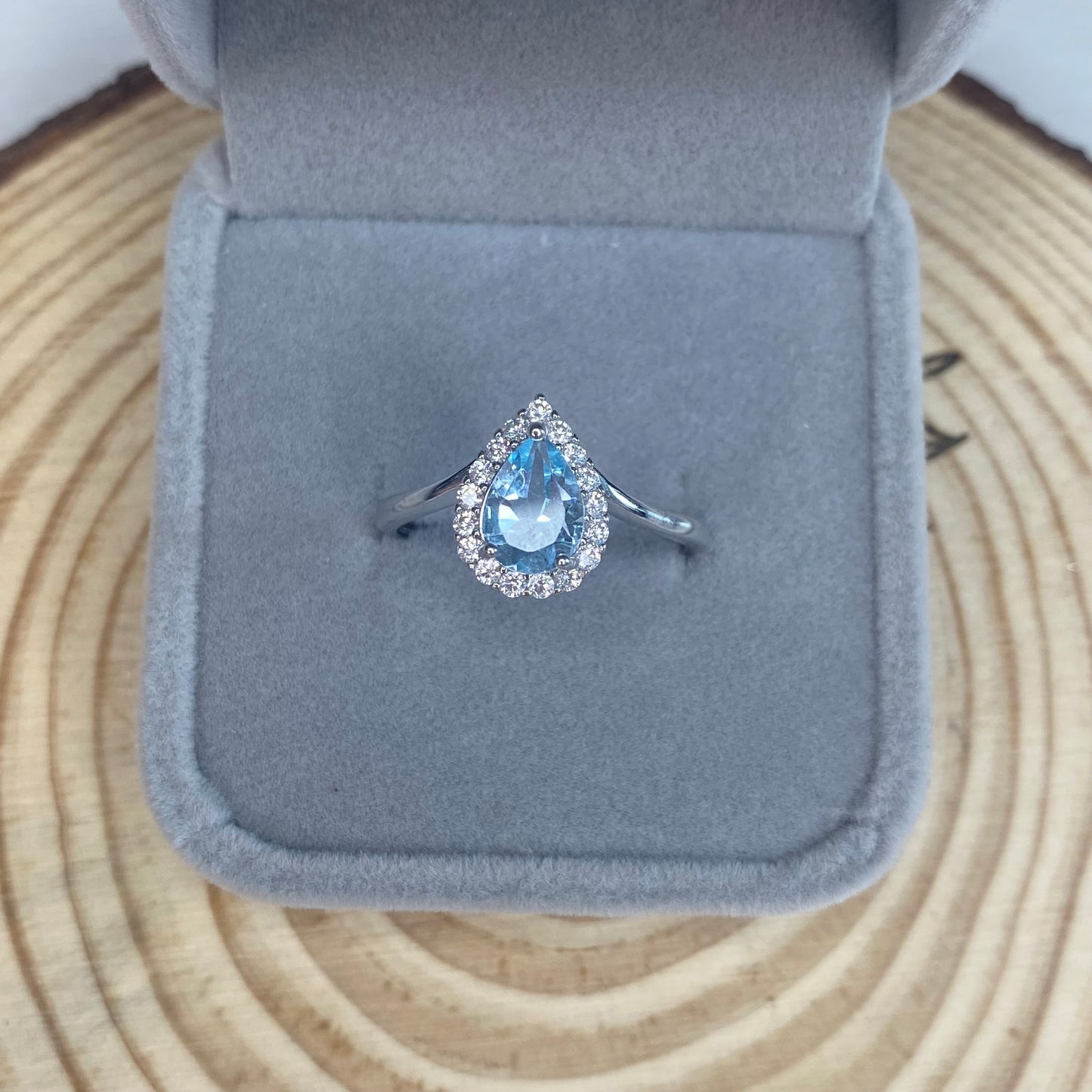 Blue Topaz Teardrop S925 Adjustable Ring