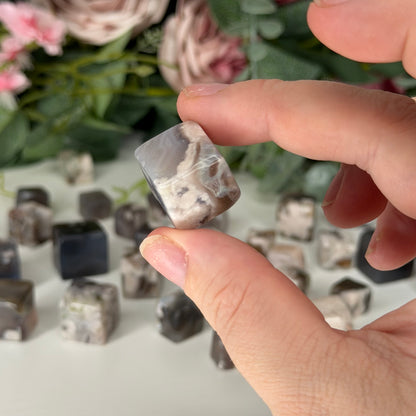 Black Flower Agate Mini Cubes