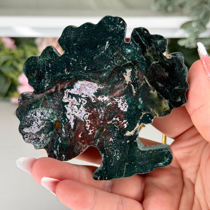 Green Jasper Tree Carving On Stand