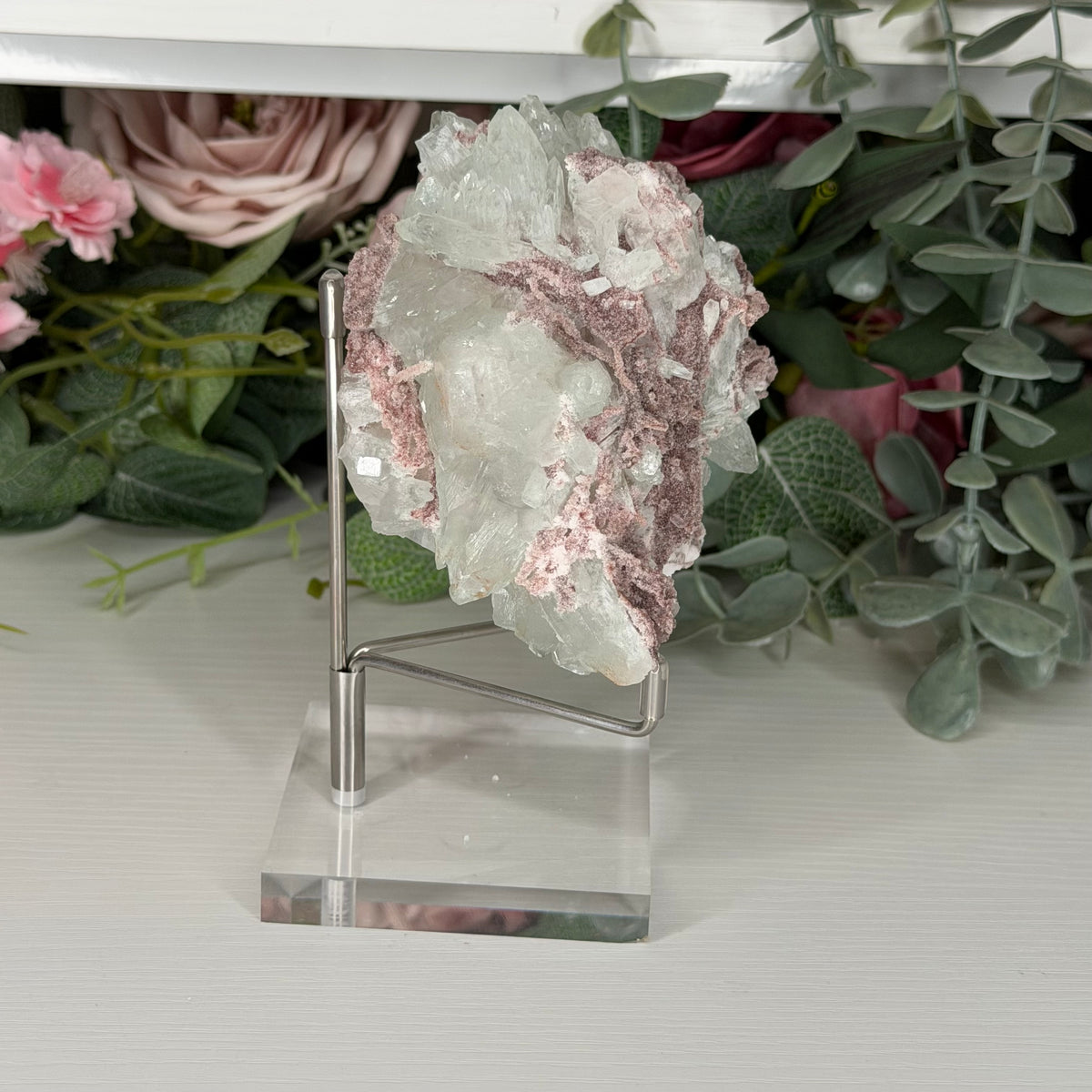 Green Apophyllite With Pink Chalcedony W